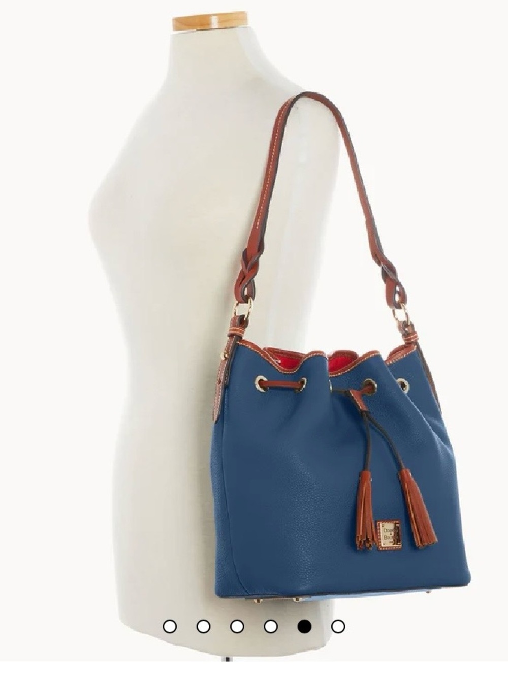 Dooney & Bourke Pebble Leather Drawstring Bag JEANS color with tan leather trim